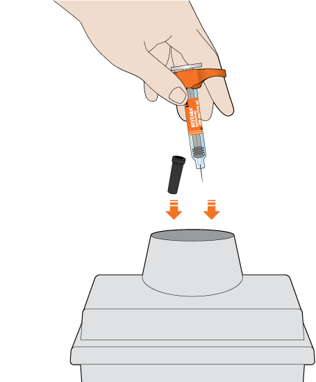 throw away syringe in sharps disposal container
